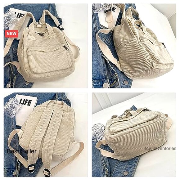 Vintage Corduroy Mini Backpack Purse Casual Retro Fashion Daypack Slim Fit